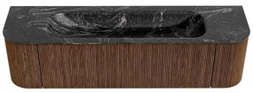 Mondiaz Kurve-dlux 170cm badmeubel ronding links/rechts walnut met 1 lade en 2 deuren en wastafel big large midden 2 kraangaten lava