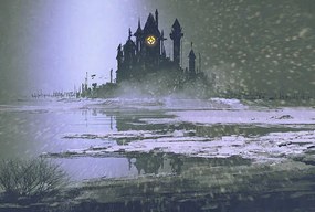 Ilustratie castle silhouette in winter at night, Grandfailure