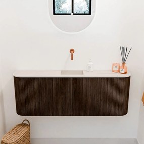 Mondiaz Joya DLux 115cm toiletmeubel ronding links/rechts walnut met wastafel faye midden zonder kraangat meli