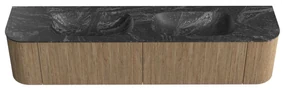 Mondiaz Kurve-dlux 200cm badmeubel ronding links/rechts dusk met 2 lades en deuren en wastafel stor small dubbel zonder kraangat lava