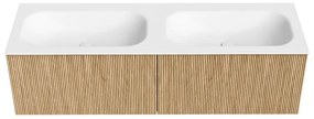 Mondiaz Kurve 150cm badmeubel oak met 2 lades en wastafel big small dubbel 2 kraangaten