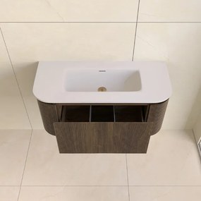 Lambini Designs Eleganza rond badmeubel 100cm dark walnut met ribbelfront en wastafel zonder kraangat