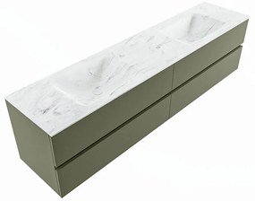 Mondiaz Vica DLux badmeubel 200cm army 4 lades met wastafel opalo dubbel 2 kraangaten