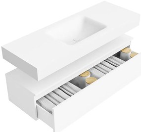 Zaro Alan badmeubel 130cm talc 1 lade met vrijhangende wastafel cloud midden 1 kraangat talc