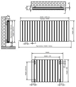 Eastbrook Hadleigh radiator 140x60cm aluminium 2345W zwart mat