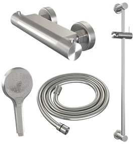Brauer Brushed Carving thermostatische douchekraan met glijstang en 3 standen handdouche RVS geborsteld PVD