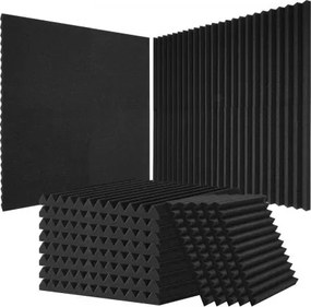 VEVOR akoestische schuimpanelen, set van 52, 30x30x2,5 cm, geluidsisolerende wandpanelen met hoge dichtheid, akoestische panelen, akoestische schuimmatten voor studiowanden en -plafonds, zwart
