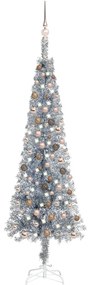 vidaXL Kerstboom met LED's en kerstballen smal 210 cm zilverkleurig