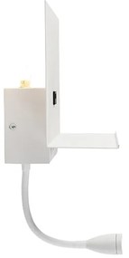 Moderne wandlamp wit met USB en flexarm - Flero