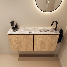 Mondiaz Ture DLux toiletmeubel 100cm washed oak met wastafel glace rechts met kraangat