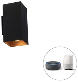 Smart wandlamp met dimmer zwart met goud vierkant incl. 2 Wifi GU10 - Sab Design GU10 Binnenverlichting Lamp