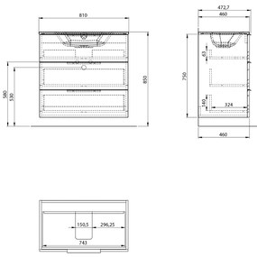 Sapho Cirasa badmeubel 80cm met 3 lades eiken met witte wastafel