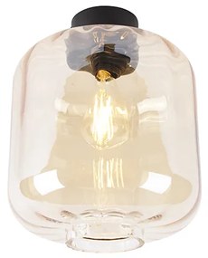 Design plafondlamp zwart met amber glas - Qara Design E27 rond Binnenverlichting Lamp