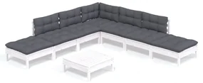 vidaXL 8-delige Loungeset met kussens grenenhout wit