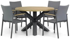 Tuinset Ronde Tuintafel 4 personen 120 cm Aluminium/textileen Grijs  Lifestyle Garden Furniture Brandon/Rockville