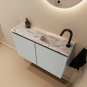 Mondiaz Ture DLux toiletmeubel 80cm greey met wastafel glace rechts met kraangat