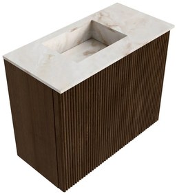 Mondiaz Joya DLux 50cm toiletmeubel walnut met wastafel faye links zonder kraangat frappe