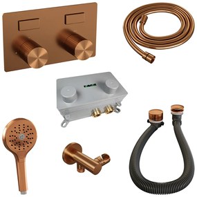 Brauer Stripe inbouw badkraan met drukknoppen, badvulcombinatie en 3 standen handdouche koper geborsteld PVD