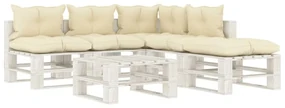 vidaXL 6-delige Loungeset met crèmekleurige kussens pallet hout