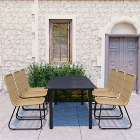 vidaXL 7-delige Tuinset poly rattan en glas