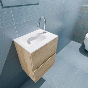 MONDIAZ ADA Toiletmeubel - 40x30x50cm - 1 kraangat - 2 lades - washed oak mat - wasbak links - Solid surface - Wit FK75341971
