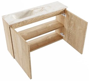 Mondiaz Ture DLux toiletmeubel 80cm washed oak met wastafel ostra links zonder kraangat