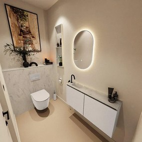 MONDIAZ TURE-DLUX 100cm toiletmeubel Linen. EDEN wastafel Opalo positie links. Met 1 kraangat. TUREDX100LINL1OPA