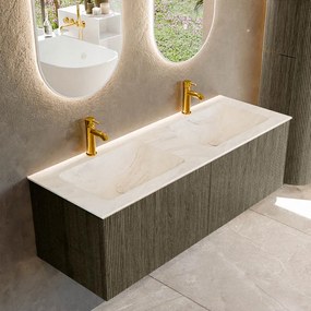 Mondiaz Kurve-dlux 130cm badmeubel shadow met 2 lades en wastafel leaf dubbel 2 kraangaten ostra
