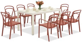 King/Vage witte en rode tuinset voor 8 personen Bica