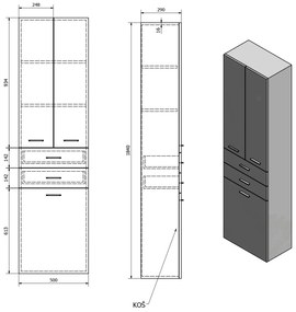 Sapho Zoja kolomkast met wasmand 50x184cm wit