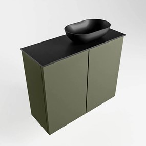 Mondiaz Fowy toiletmeubel 60cm army met zwarte waskom rechts en kraangat