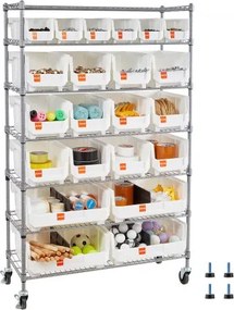 VEVOR vrijstaande opbergkast, opbergrek met 22 stapelbare dozen, boekenplank, keukenrek op wielen, mobiele gereedschapsopslag voor garage, magazijn, kantoor, restaurant, klaslokaal, keukens, 355x900x1490mm