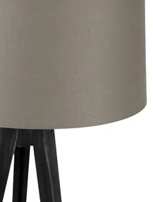 Tripod zwart met linnen kap taupe 45 cm - Tripod Classic Klassiek / Antiek E27 rond Binnenverlichting Lamp