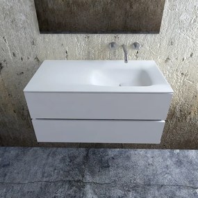 Zaro Valencia Solid Surface badmeubel 100cm mat wit zonder kraangat spoelbak rechts