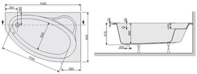 Plazan Ekoplus hoekbad 145x95cm wit rechts inclusief potenset