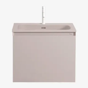 Macrae Houten Badkamermeubelset Met Geïntegreerde Wastafel Beige – Linnen & Spiegelloze & Wit ↑20 Cm - Sklum