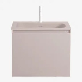 Macrae Zwevend Houten Badkamermeubelset Met Geïntegreerde Wastafel Beige – Linnen & Spiegelloze & Wit ↑20 Cm - Sklum