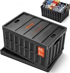 VEVOR Set van 3 65L Professionele Vouwdozen van PP Transportdoos met Deksel Vouwbare Opbergdoos met Handvat Stapelbare Dozen Opbergdoos Vouwdozen Stapelbare Dozen voor Opslag &amp; Transport