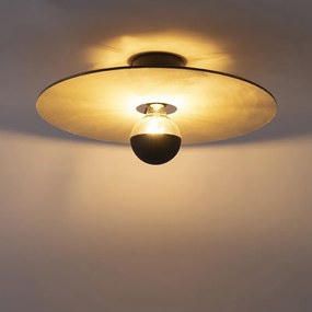 Plafondlamp zwart platte kap taupe 45 cm - Combi