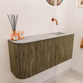 Mondiaz Joya DLux 90cm toiletmeubel ronding links dusk met wastafel faye rechts zonder kraangat glace
