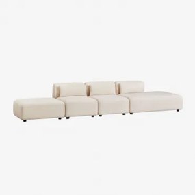 3-delige Modulaire Bank Met Rechter Chaise Longue En Poef Fogler Linnen Fluweel Linnenbeige - Sklum