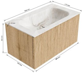 Mondiaz Kurve-dlux 80cm badmeubel walnut met 1 lade en wastafel big small midden 1 kraangat frappe
