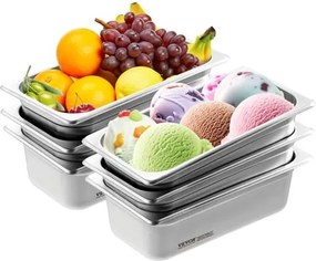 VEVOR Gastronormbakken, roestvrijstalen bakjes, 6 stuks, 1/3 formaat, 326 x 177 x 99 mm, voedselcontainers, commerciële stoompan, warmhoudcontainer, 3,84 l diep, hotelpan, tafelpan, buffet