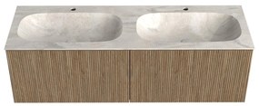 Mondiaz Kurve-dlux 140cm badmeubel dusk met 2 lades en wastafel stor small dubbel 2 kraangaten ostra
