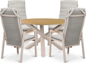 Tuinset Ronde Tuintafel 4 personen 125 cm Aluminium Taupe Lifestyle Garden Furniture Vivaro/Ancona