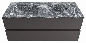 Mondiaz Vica DLux badmeubel 120cm dark grey 4 lades met wastafel lava dubbel 2 kraangaten