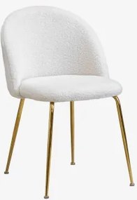 Kana Design Gestoffeerde Eetkamerstoelen Van Staal, Set Van 2 Goud & Chenille White & Teddystof - Sklum