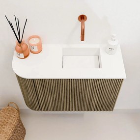 Mondiaz Joya 60cm toiletmeubel ronding links dusk met wastafel faye rechts zonder kraangat talc
