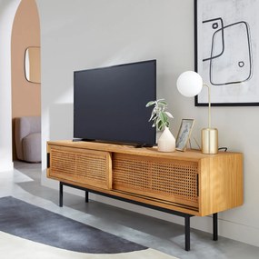 TV-meubel, eikenhout, fineer en vlechtwerk 160 cm, Waska