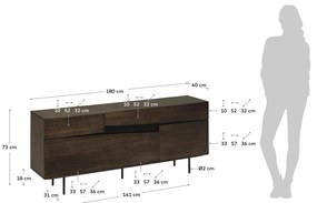 Kave Home Cutt Walnoot Dressoir Modern Design - 180x40x73cm.